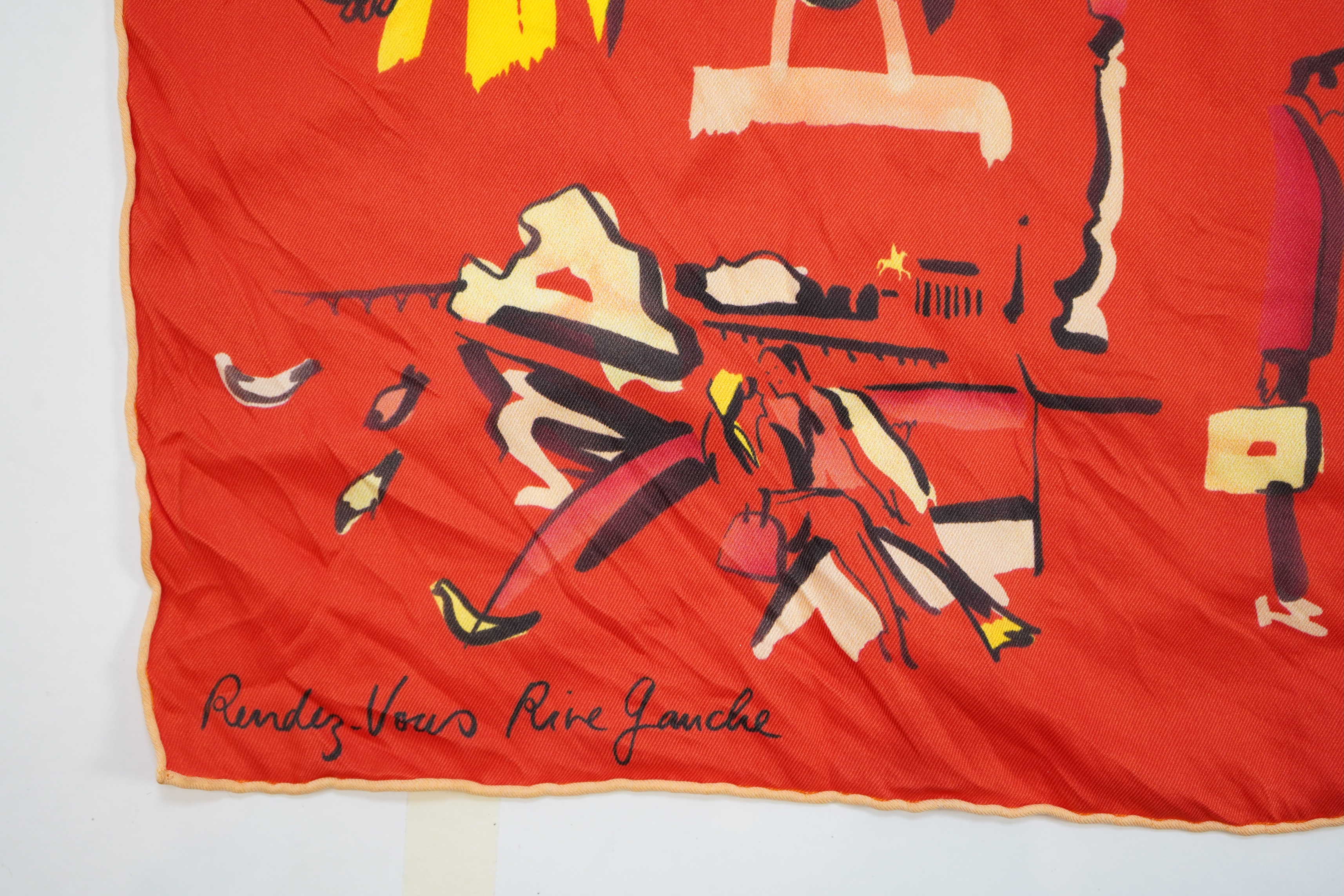 A Hermes silk Rendez Vous Rive Gauche 70 in geranium, 70cm x 70cm